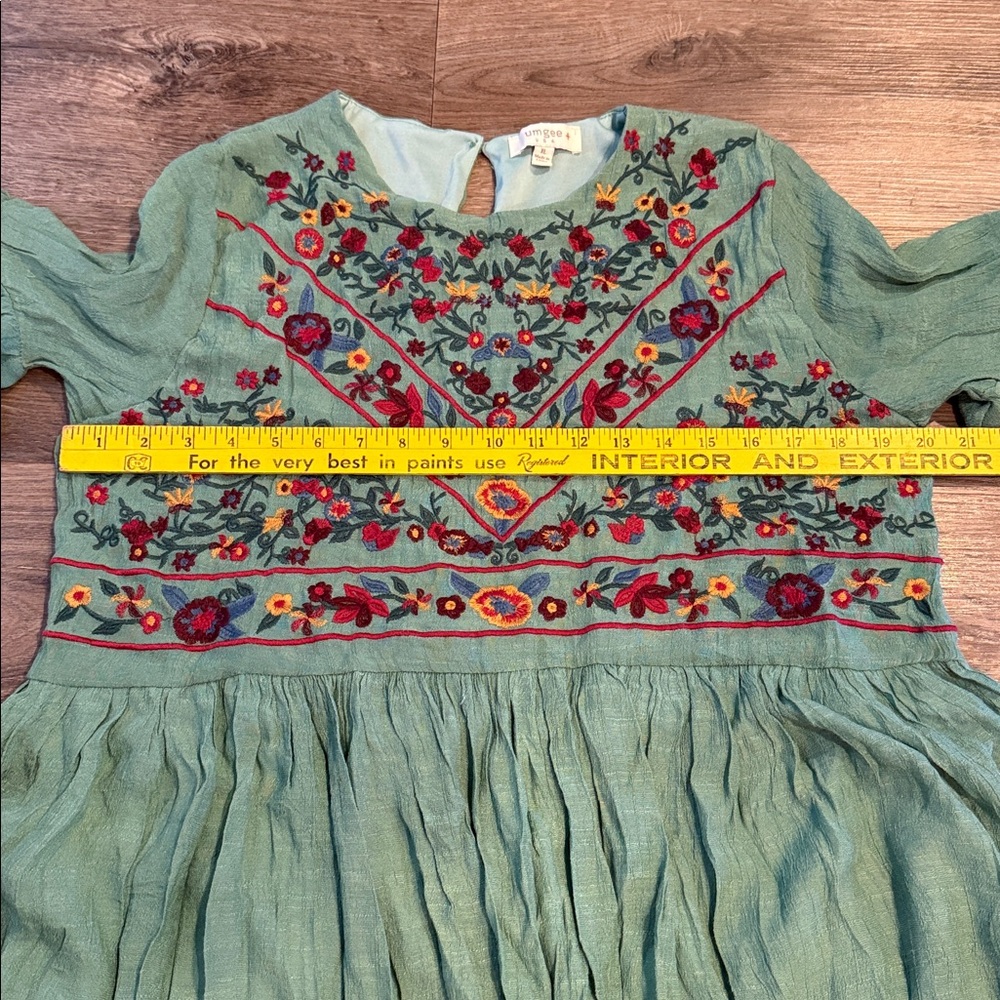 Embroidered Green Boho Mini Dress - Picture 5 of 10